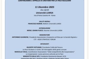 11 dicembre 2025, dalle 16 alle 19,00 importante incontro all’università LUMSA di Roma