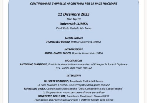 11 dicembre 2025, dalle 16 alle 19,00 importante incontro all’università LUMSA di Roma